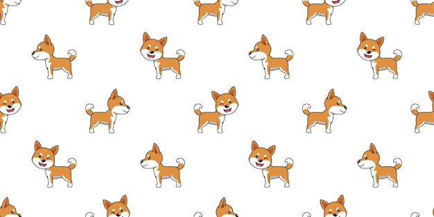 Vector cartoon cute shiba inu dog seamless pattern background