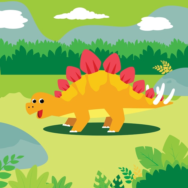 Vector cartoon cute stegosaurus dinosaur