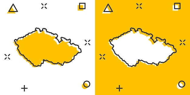 コミック スタイルのベクトル漫画チェコ共和国地図アイコン チェコ共和国記号図絵文字地図作成マップ ビジネス スプラッシュ効果概念