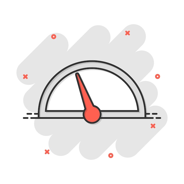 Vector cartoon dashboard icon in comic style Level meter sign illustration pictogram Speed business splash effect concept