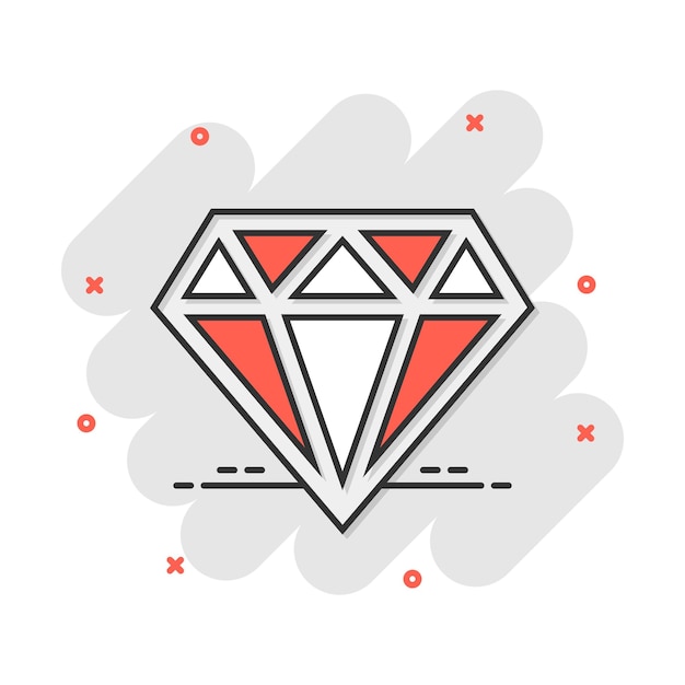 コミック スタイルのベクトル漫画ダイヤモンド宝石宝石アイコン ダイヤモンド宝石イラスト ピクトグラム ジュエリー華麗なビジネス スプラッシュ効果概念