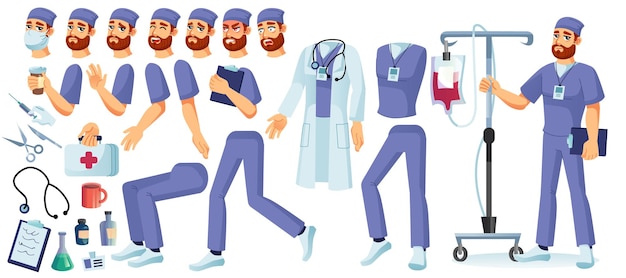 Vector cartoon doctor character animation set