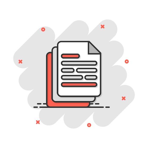 vector cartoon document icon in comic style paper sheet sign illustration pictogram document business splash effect concept