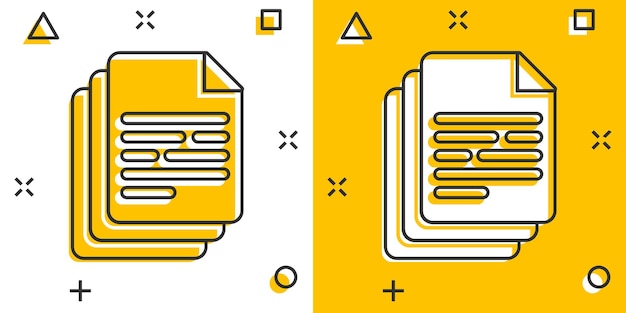 Иконка векторного мультяшного документа в комическом стиле Бумажный лист знак иллюстрации пиктограмма Концепция эффекта всплеска бизнеса документа