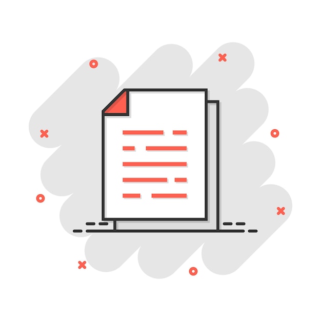 vector cartoon document paper icon in comic style terms sheet concept illustration pictogram document analytics business splash effect concept