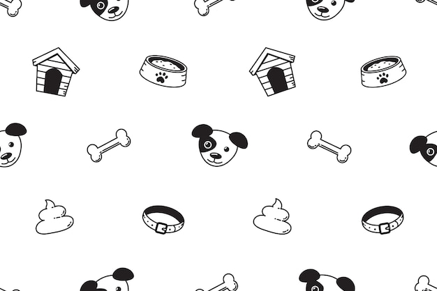 Vector cartoon dog and accessories seamless pattern