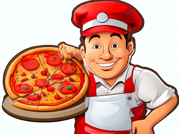 Vector Cartoon drawing of a pizza worker isolated