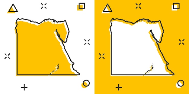 Векторный мультфильм Египет значок карты в стиле комиксов Египет знак иллюстрации пиктограмма Картография карта бизнес эффект всплеск концепции