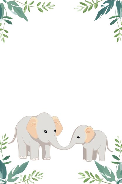 векторный мультфильм слоны рамка с естественной растительностью