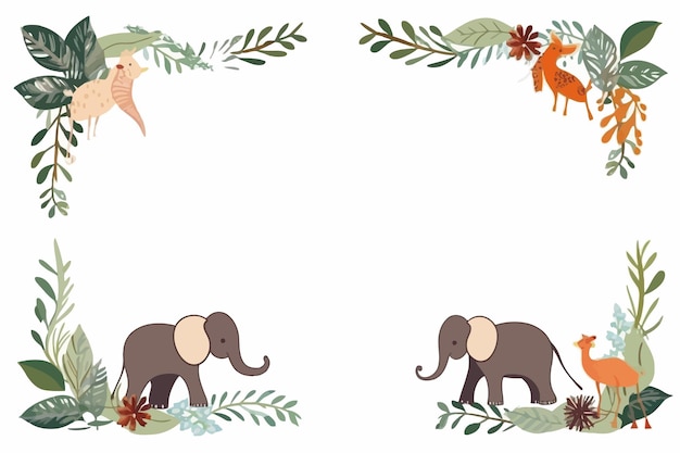 Vector vector cartoon elephants frame with natural vegetation