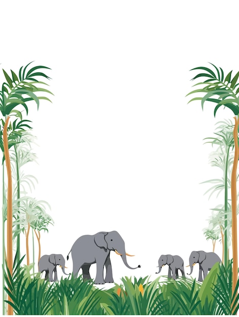 vector cartoon elephants frame with natural vegetation