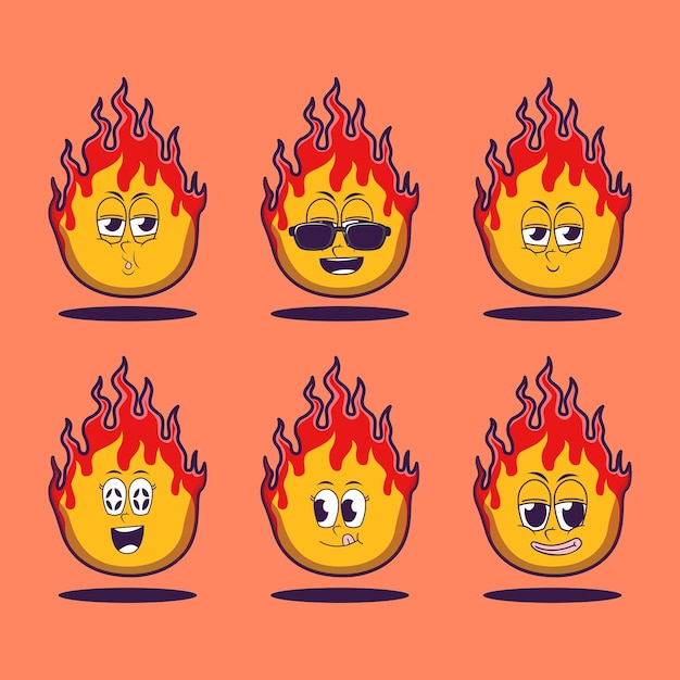 Vector vector cartoon emoji's van vuur