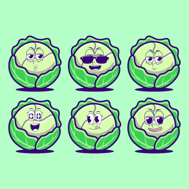 Vector vector cartoon emojis of cabbage vegetable