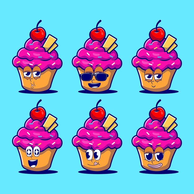 Vector vector cartoon emojis of cup cake