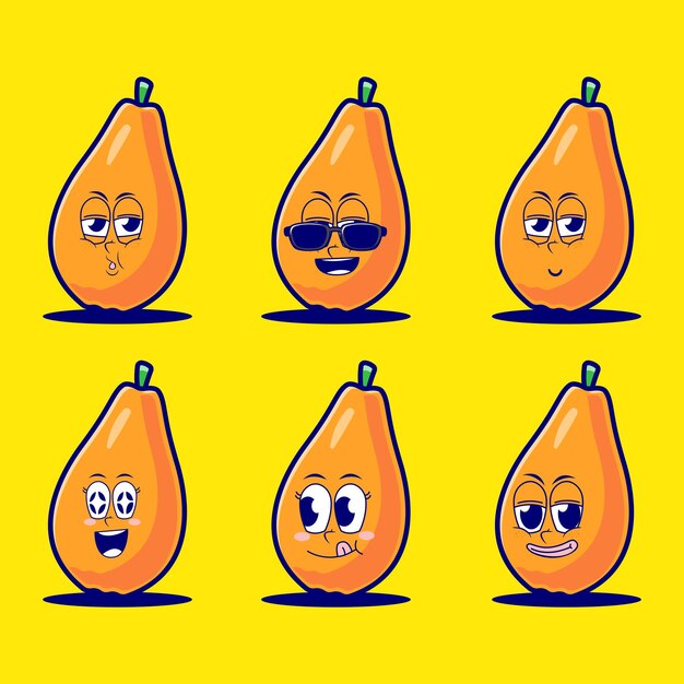 Vector cartoon emojis of papaya