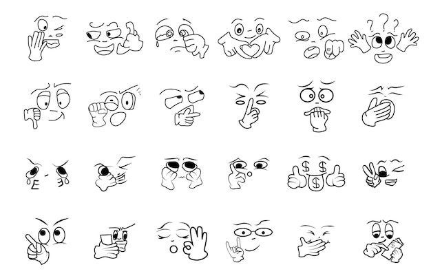 Vector vector cartoon faces set angry laughing smiling crying scared and other expressions