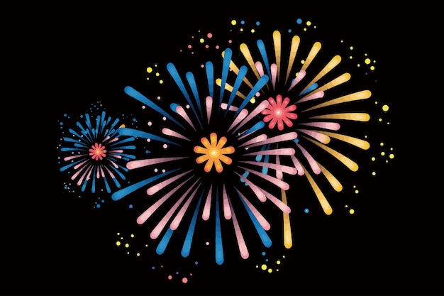 Vector vector cartoon fireworks in dark background