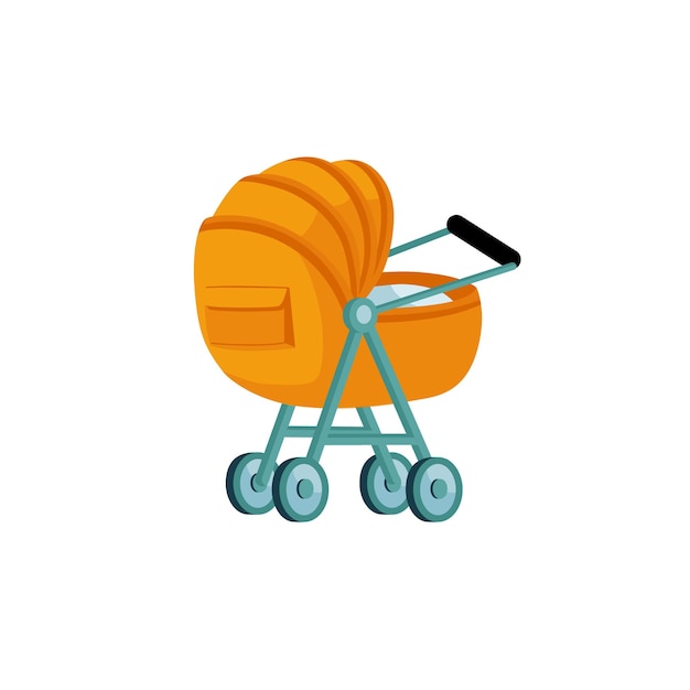 Vector cartoon flat baby carriage.Stroller practical device for transporting children isolated on empty background-motherhood social concept,web site banner ad design