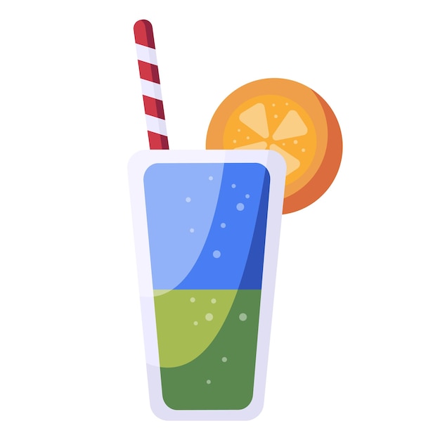 Vector cartoon flat illustration of summer drink tropical cocktail with fruit decor