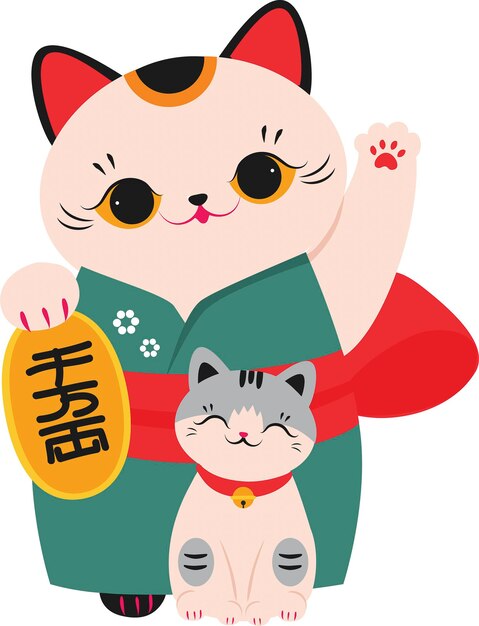 Vector vector cartoon flat isolated set japanese maneki cats as national tradition and culture symbol