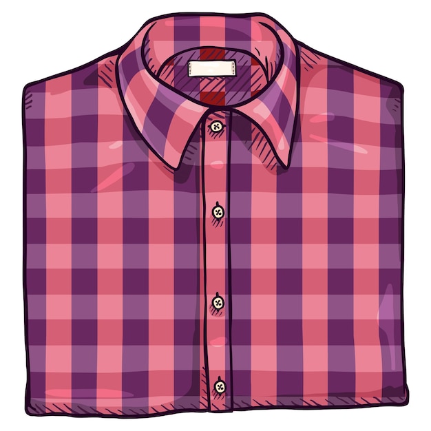 Camicia da uomo a scacchi casual rosa piegata del fumetto di vettore