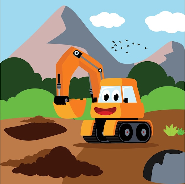 Vector Cartoon funny excavator