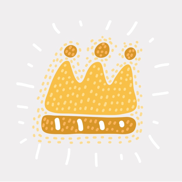 Vector cartoon funny illustration of golden Crown. Scetch on white background.+