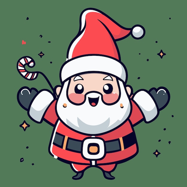 Vector vector cartoon funny santa waving hand isolated on colorful background