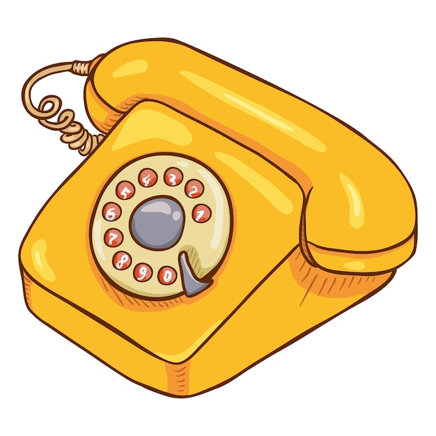 Vector Cartoon Geel Retro Stijl Roterende Telefoon