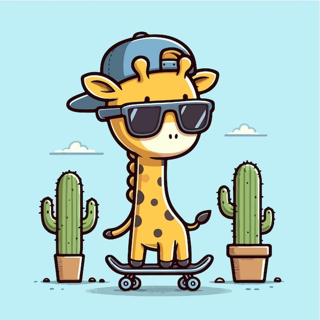 Vector vector cartoon giraffe die skateboard speelt