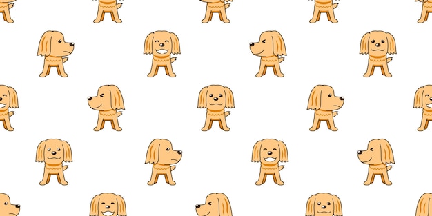 Vector cartoon golden retriever dog seamless pattern background