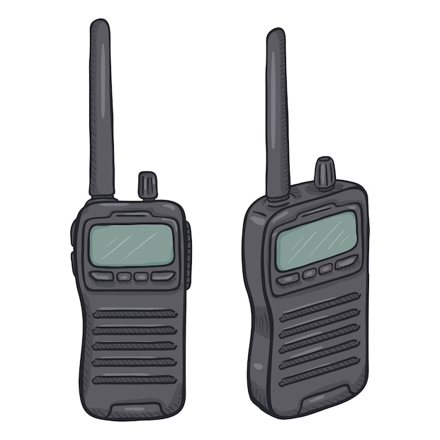 Vettore vector cartoon grigio walkietalkie apparecchiature di comunicazione di emergenza