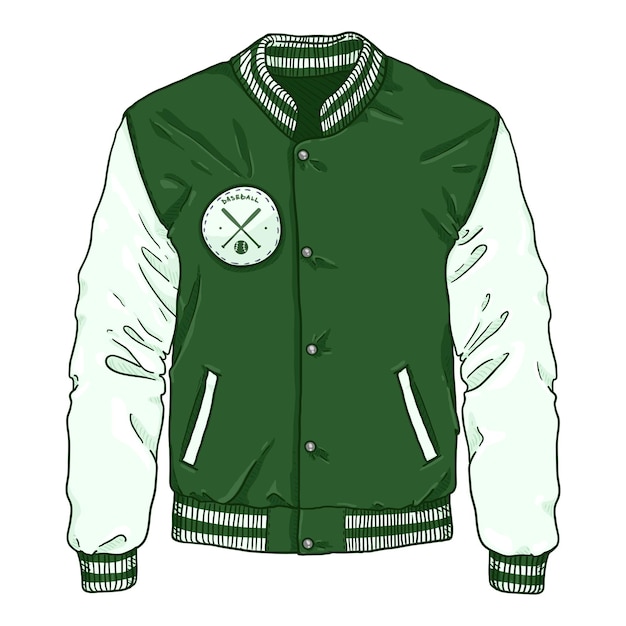 Векторный мультфильм "Зеленая бейсбольная куртка" Иллюстрация спортивной одежды