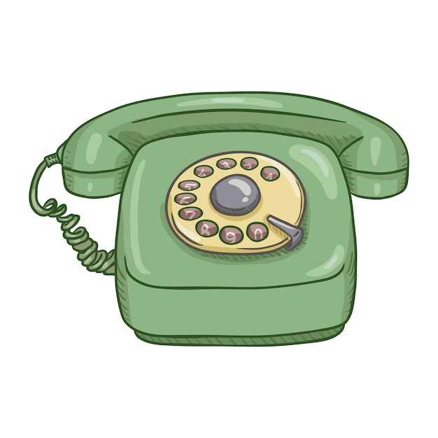 Векторный мультфильм зеленый ретро стиль поворотный телефон