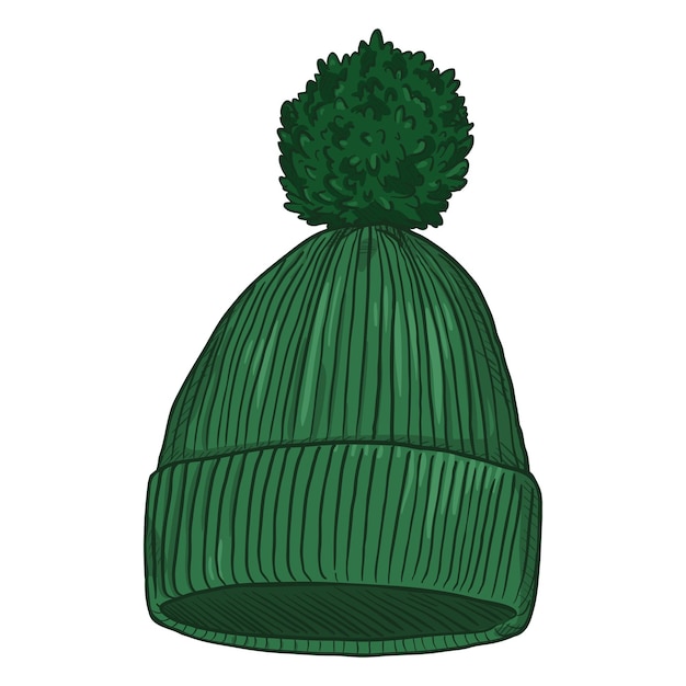 Vector cartoon groene gebreide muts met pompon