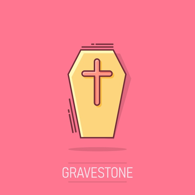 Vector vector cartoon halloween grave icon in comic style gravestone sign illustration pictogram rip business splash effect concept