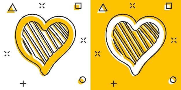 Векторный мультфильм рисованной значок сердца в комическом стиле любовный эскиз каракули иллюстрации сердца пиктограмма handdrawn валентина бизнес всплеск эффект концепции