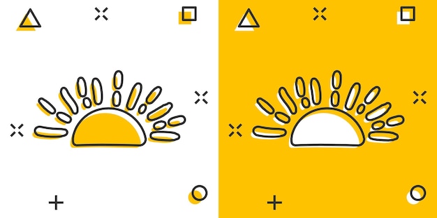 Icona del sole disegnata a mano del fumetto vettoriale in stile fumetto pittogramma dell'illustrazione del doodle dello schizzo del sole concetto di effetto splash aziendale del sole disegnato a mano