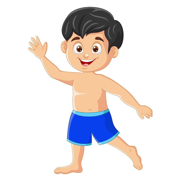 Векторный мультфильм счастливый мальчик в купальнике