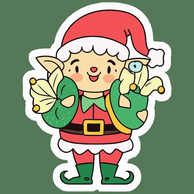 Vector cartoon of a happy christmas elf