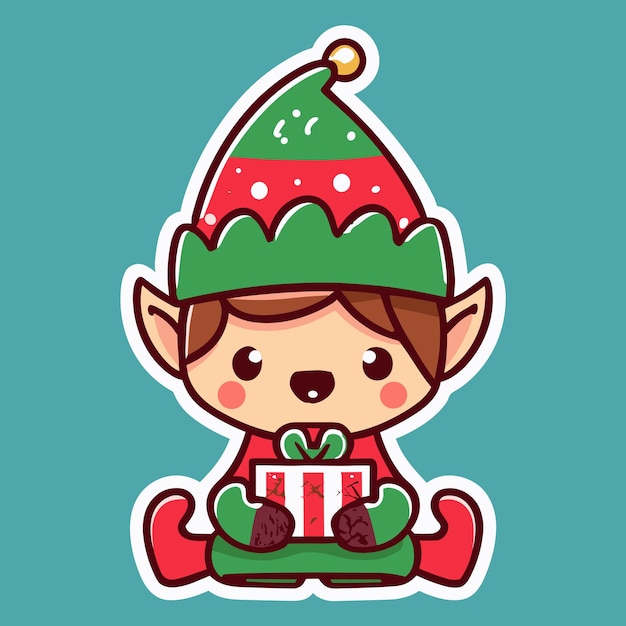 Vector cartoon of a happy christmas elf