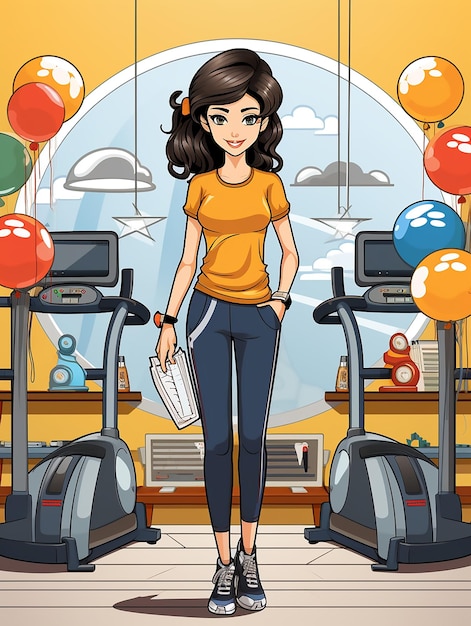 ベクトル ベクトル漫画 健康的な体重減量 ジム服を着た女の子