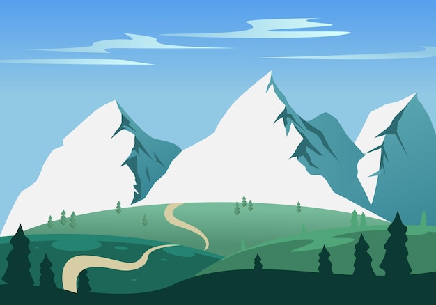 Vector vector cartoon of hills and iceberg