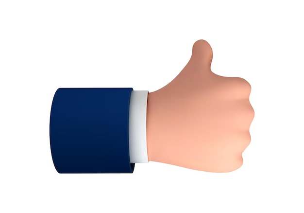 Vector cartoon human hand thumb up for success or good feedback isolated on white background. Vector illustration of positive concept and like symbol.