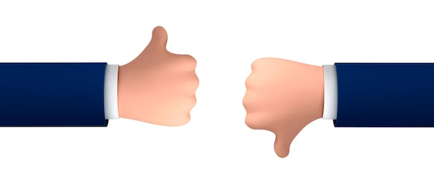 Vector cartoon human hands thumb up and down isolated on white background. vector concept like and dislike gesture or symbol.