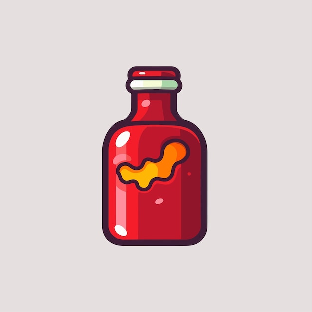 Vector cartoon icon illustration of a bottle of tomato chili sauce flat style for sweet and spicy