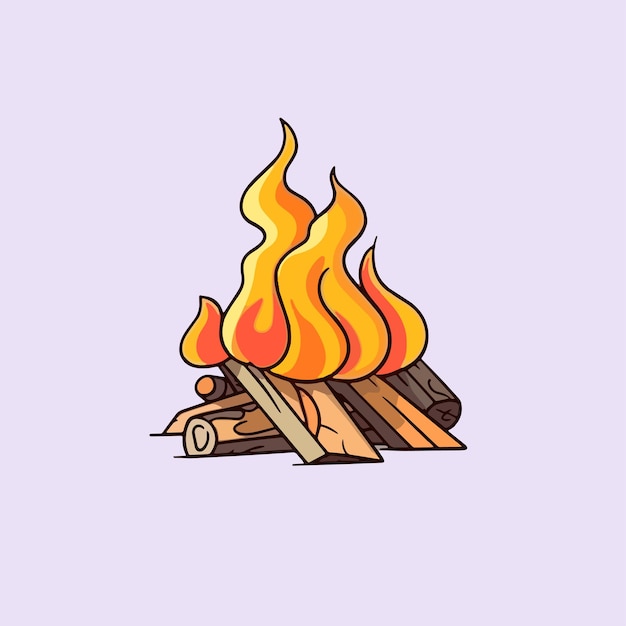 Vector cartoon icon illustration of a campfire with a flat design for firewood