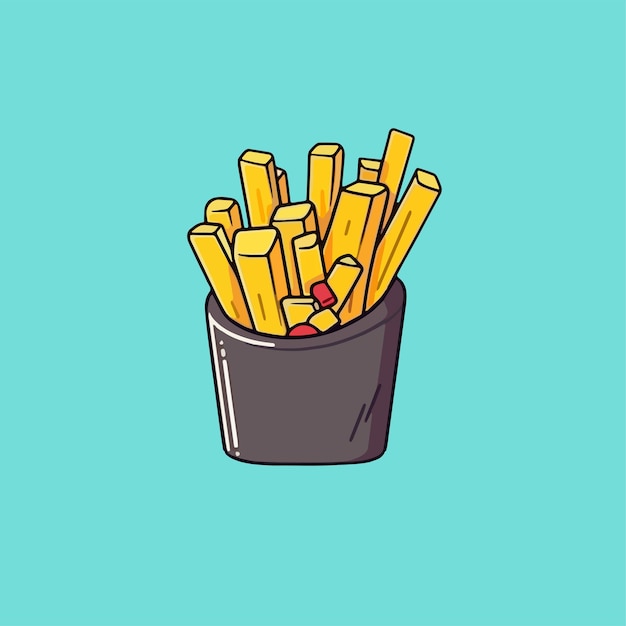 Vector cartoon icon illustration of french fries in a box with a flat design for carbohydrate food