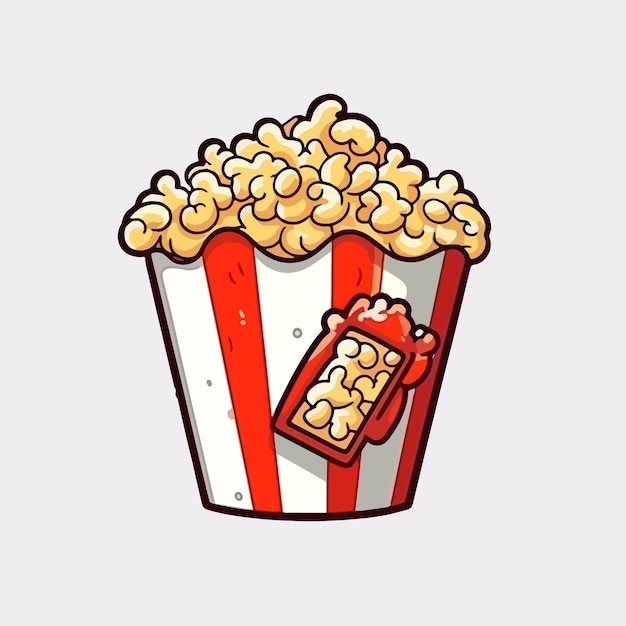 Vector cartoon icon illustration of popcorn flat style for corn food to enjoy while watching videos