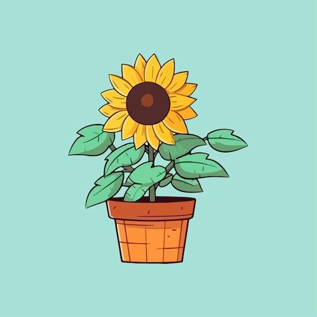 Vector cartoon icon illustration of sunflowers in a pot with a flat style suitable for plants